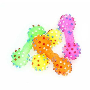 Dog Toys Colorful Dotted Dumbbell Shaped Dogs Toy Squeeze Squeaky Faux Bone Pet Chew Game