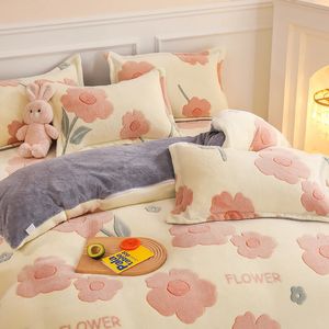 Conjuntos de cama Inverno Flanela Coral Fleece Quente Espesso Duveta Capa Única Dupla Rainha King Size Quilt Cover Dupla Face Velvet Bedding Set 231120