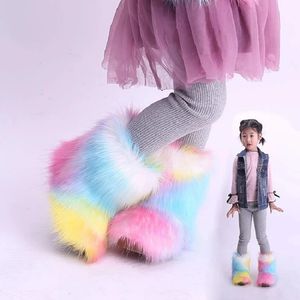 Botas crianças botas de neve meninas inverno pelúcia quente moda bebê menina princesa festa sapatos crianças luxo falso pele de raposa ao ar livre doces cores 231121