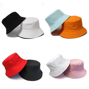 Plain Reversible Cotton Bucket Hat Mens Dam Double Sides Wear Summer Beach Sun Visor Blank Unisex Brimmed Fishing Cap Custom Logo