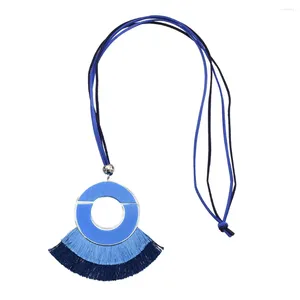 Pendant Necklaces Blue Black Sector Cotton Thread Tassel Geometric Round Necklace For Women Bohemian Dream Catcher Choker Collar Jewelry