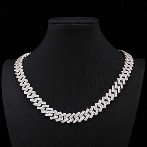 Platinum Plated 8mm Cuban Chain Miossanite Necklace Fashion Jewelry Silver Channel Necklace 16inch