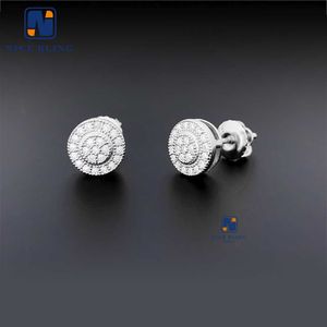 Iced Out Silver 925 Round Shape AAAAA+ CZ Stone Engagement Big Diamond Stud Hip Hop Ear Studs örhängen