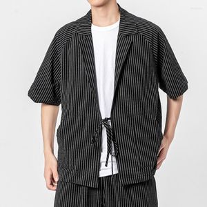Herrjackor #4237 Black Green Brown Kimono Jacket Män kortärmad vintage plus storlek 5xl vertrisk randig kappa vår sommar