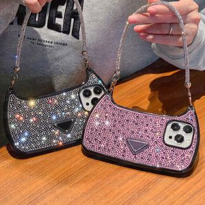 Handbag Style Designer Phone Case for iPhone 15 14 13 12 Pro Max Bling Glitter Shiney Clear Rhine Stone Plastic Cover Portable Triangle Shell