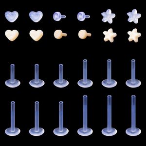 12pcs Transparent Acrylic Lip Ring Ear Piercing Labret Stud Earrings Cartilage Bar Tragus Helix Retainer Flexible Body Jewelry