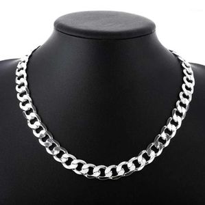 Łańcuchy specjalne oferta 925 srebrny naszyjnik dla mężczyzn klasyczny łańcuch 12 mm 18-30 cali drobna moda marka biżuterii