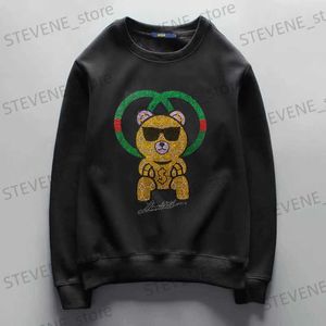 Erkek Hoodies Sweatshirts Erkek Marka 2023 Sıradan Sweatshirt Modaya Ayı Ayı Rhinestone Tasarım Erkek Hoodie Kış Yeni Trend Homme Pullover Uzun Kollu Peluş T231121