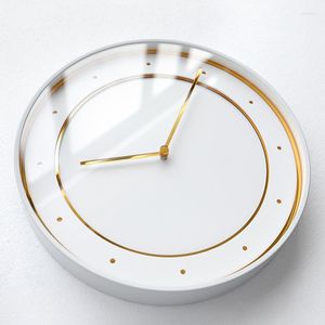 Wall Clocks Luxury Round Kitchen Clock Home Quartz Simple Classic Metal Bedroom Glass Duvar Saati Room Decorarion GXR35XP