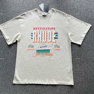 Modne ubrania od projektantów Koszulki Koszulki Rhude Destination Tee Sailing Cruiser Wave Letter Print Tide T-shirt z krótkim rękawem Topy Streetwear Hip hop Odzież sportowa