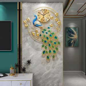 Väggklockor påfågel stor klocka modern design kreativ metallkonst lyx digitalt vardagsrum reloj pared hemdekoration