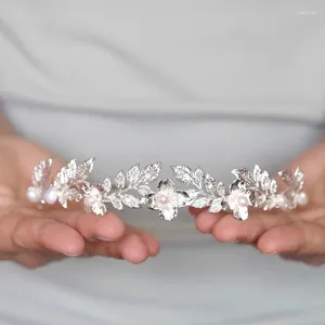 Hair Clips Delicate Bridal Small Crown Wedding Tiara Silver Color Copper Leaf Women Hairband Princess Crowns