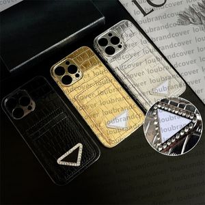 Telefonfodral Designer Glitter iPhone -fodral för iPhone 15 Pro Max Case Apple 14 Plus 11 12 13 Pro Max XR XS Phonecase Luxury Credit Card Holder Triangle P Mobilt omslag