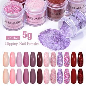 Nail Glitter MEET ACROSS 5/10g Dip Powder Pink Natural Dry No Lamp Cure Dekoration Pigment DIY Gel French Acrylic