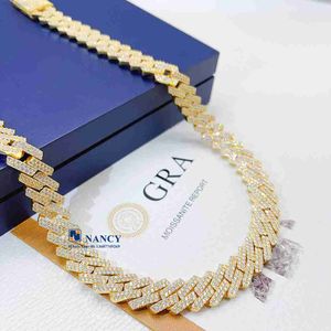 Fashion Hiphop Jewelry 15mm Iced Out Bling Moissanite Diamond Cuban Link Chain Miami S925 Silver Cuban Link