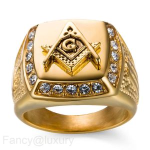 Yansheng stop Gold Diamond Masonic Sign Pierścień Pierścień męski Hip Hop Fashion Brand Biżuteria