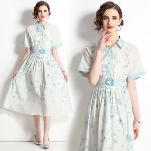 Damen Boutique bedrucktes Kleid 2023 Sommerhemdkleid High-End Fashion Lady OL Kleider Kurzarmkleid Runway Kleider