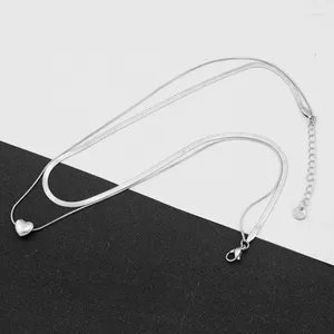 Catene Q0KE Collana con pendente a cuore unico Girocollo con pendente a doppio strato Catena in acciaio inossidabile perfetta per le donne alla moda