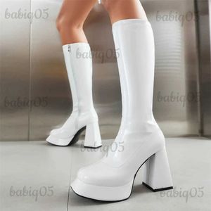 ブーツkarinluna autumn mid calf boots platform block high heels slim fit zip sexy party luxury long boots big size shoes woman t231121