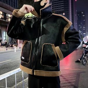 Men's Leather Faux Leather 2024 Winter Leather Jackets Men Thicken Warm Lambswool Parkas Fashion Loose PU Motorcycle Bike Jacket Lapel Casual Social Coat 231120