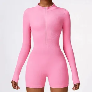 Active Sets Gym Clothe Workout Set Seamless Integrated Fitness Bodysuit Half Zip Zipper Siamese Sportswear Women One-piece Yoga Suit