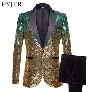 Party Show Sweat Suits For Men Blazers Suit Sequin Gold Stage Singer Performance Gradient Bridegroom's Dresss