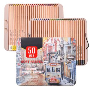 Matite Xsyoo Premium 50pcs Set di matite colorate pastello morbide Pelle di legno Matite colorate pastello Disegno Kit di matite per schizzi per artisti che scrivono 230420
