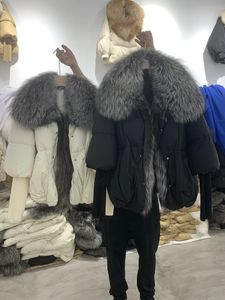 Damskie puch Parkas Winter Woman Fashion Pleat Large Real Fox Futro Zagrożny luksusowy parkas odzież wierzchnia Kobieta 90% biała kaczka w dół kurtka 231121