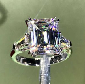 Anéis de casamento esmeralda corte 4ct laboratório diamante anel 100% original esterlina sier banda de noivado para mulheres jóias nupciais movimento atual 23ess