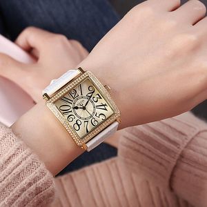 Armbandsur Top Julius Lady Women's Watch Big Retro Square Rhinestone Fine Fashion Stora timmar Klänning Armband Läderflicka födelsedag