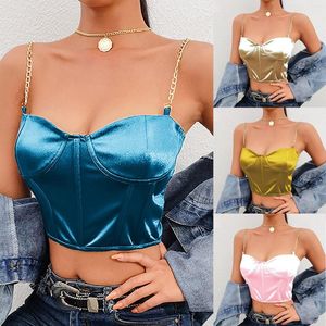 Camisoles & Tanks Bustier Women Strap Summer Satin Sexy Casual Top Lingerie Crop Chain Padded Women's Blouse