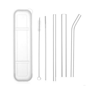 Pailles à boire Sts 1 ensemble réutilisable verre transparent droit plié avec brosse propre boîte en plastique fourniture de fête de mariage livraison directe H Dh0G5