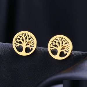 Stud Stainless Steel Earrings Vintage Fortune Tree Fashion Stud Classic Simple Earring For Women Jewelry Wedding Drop Delive Dhgarden Otbmw