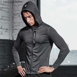 Vêtements de sport pour hommes Gym Workout Tops Zipper Hooded Running Vestes À Manches Longues Cyclisme Fitness Chemises Réfléchissant Bodybuliding Vêtements T230422