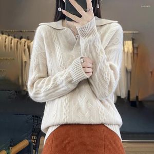 Kadın Sweaters Sonbahar ve kış uzun kolu kazak merinos yün örgü üstleri polo yaka kazak gevşek moda kore gömlek