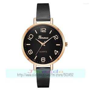 Orologi da polso 100 pz / lotto Fashion Big Number Ginevra Mesh Watch Elegance Quartz Casual da polso all'ingrosso Lady Women Clock For Girl