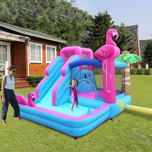 Castelo inflável inflável para venda Porta Bouncer Slide Combo Fun Jumping Blow Up Castelo de jumper infantil para crianças de 2 a 12 anos com ventilador para uso interno e externo Design de tema Flamingo