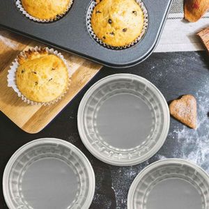 Bakformar 100 st 5oz 125 ml engångskakor muffinsfoder med lock aluminium folie cupcake cups-blå