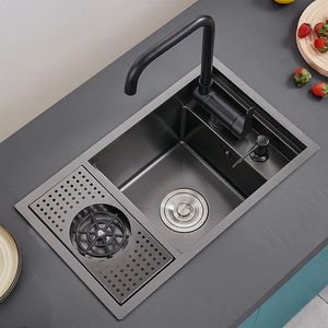 Svart liten storlek Hidden Kitchen Sink Single Bowl Bar Sink Rostfritt stål balkong Sänk dolda svart med koppbricka bar3078