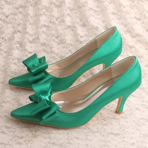 Sukienka buty Wedopus Olive Green Satin Wedding z łukami Środkowy Obocnik Wskazane palce u stóp