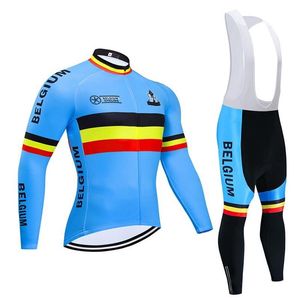 Maglia da ciclismo invernale 2020 Pro Team Belgio Pile termico Abbigliamento da ciclismo Mtb Bike Jersey Pantaloni con bretelle Kit Ropa Ciclismo Inverno221O