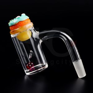 DHL Full Weld Beveled Edge Quartz Banger Set With Glass Cap Ruby Pearls For Dab Rig Glass Water Bong