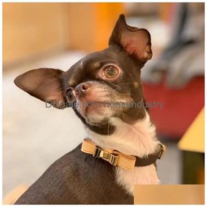 Dog Collars & Leashes Designer Dog Collars With Bow Luxury Leather Collar And Leash Set Classic Letters Pet Leashes For Small Dogs Chi Dhjyd