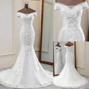 Mermaid Wedding 2023 Dresses Bridal Gown Lace Applique Beaded Sweep Train Off The Shoulder Neckline Corset Back Custom Made Vestidos De Novia Plus Size