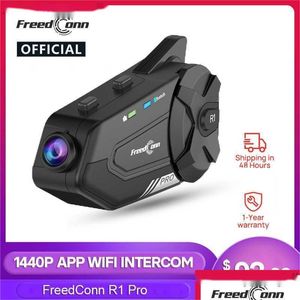 Motocykl Intercom Walkie Talkie DConn R1 Pro Helmet Group Waterproof 1440p WIFI App Rejestrator 6 Riders Bluetooth Inte Dhyhp