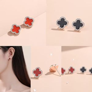 Four leaf clover earring stud 18K gold double earings luxury vanly cleefity designer diamond jewelry for women valentine day gift for partydress 9.9x9.9mm red