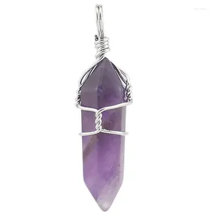 Pendant Necklaces Retro Reiki Healing Chakra Stone Pendulum Hand Craft Wire Wrap Natural Amethysts Turquoises Agates Opal Quartz Pendants