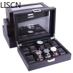 High Carbon Fiber 5 6 10 12 rutnät Watch Box Watch Display Storage Box Armband Display Slots Case Holder Storage Container225s