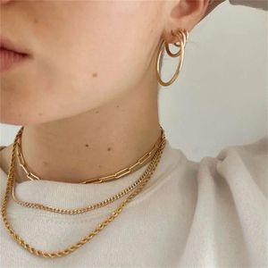 Pendant Necklaces Vintage Fashion Gold Color Multilayer Punk Twist Chain Necklace For Women Boho Geometry Choker Thick Chains Jewelry