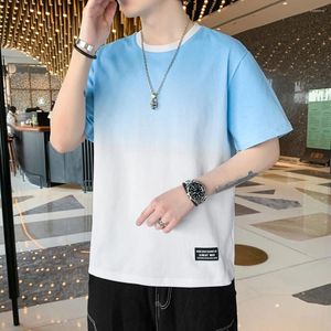 Мужская футболка по футболке для мужской градиентной футболки летняя корейская мода Slim Fit Top Clothing Street Casual с коротким рукавом
